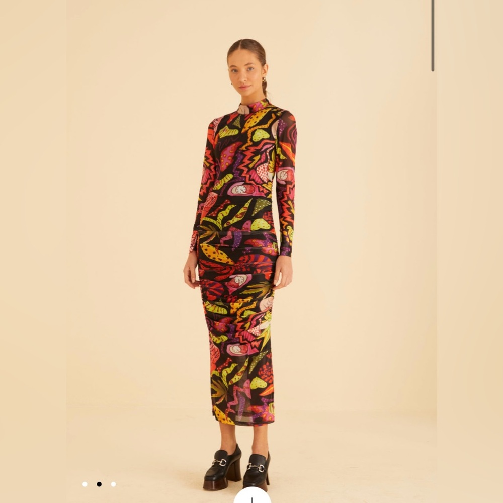 Farm Rio Black Psychedelic Tulle Midi Dress Small